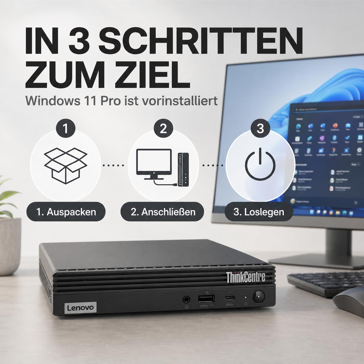 Lenovo ThinkCentre M70q Tiny Intel Core i5 10500T 256GB SSD Festplatte 16GB Speicher Windows 11 Pro Desktop Computer Mini PC (Generalüberholt)
