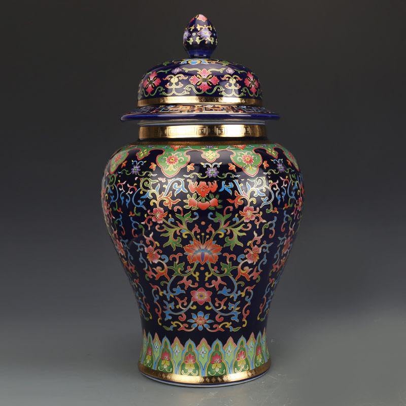 纒枝紋将軍罐 装飾品 花瓶 収集品 景徳鎮 陶磁器 工芸品