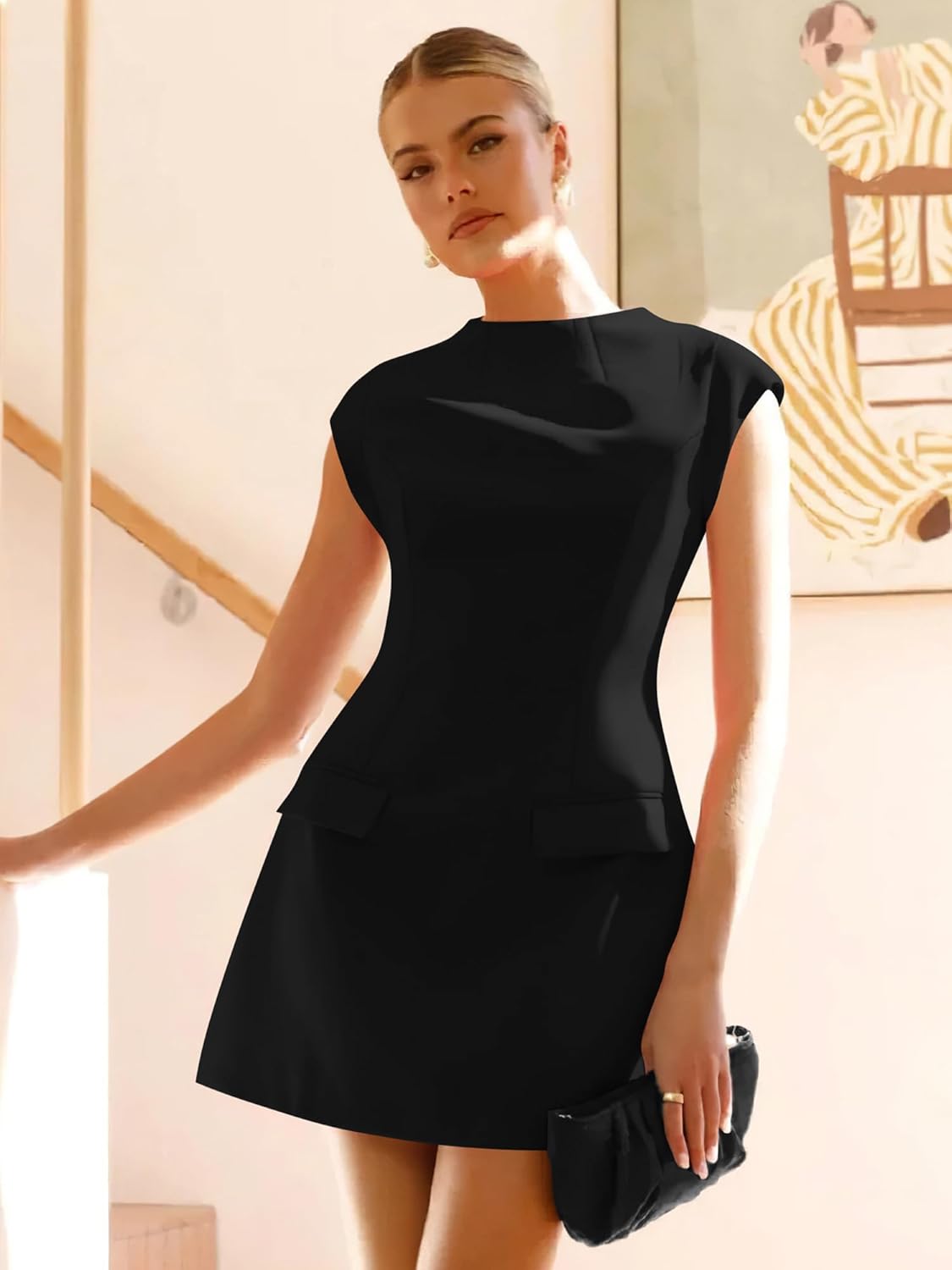 DAAWENXI Women's Sexy Mock Neck Cap Sleeve Mini Dress Summer Bodycon Club Party Dresses - Image 5