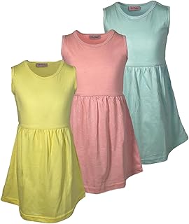 Girls 3-Pack Tank Skater Dress Soft Cotton Cute Designs Spring Summer | Sizes 4-16 - Buy now