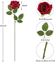 N&T NIETING Élethű Selyem Rózsák - 10 db Sötétvörös Művirág Hosszú Szárral (51 cm) - Esküvői Dekoráció, Lakberendezés, Ajándék 7