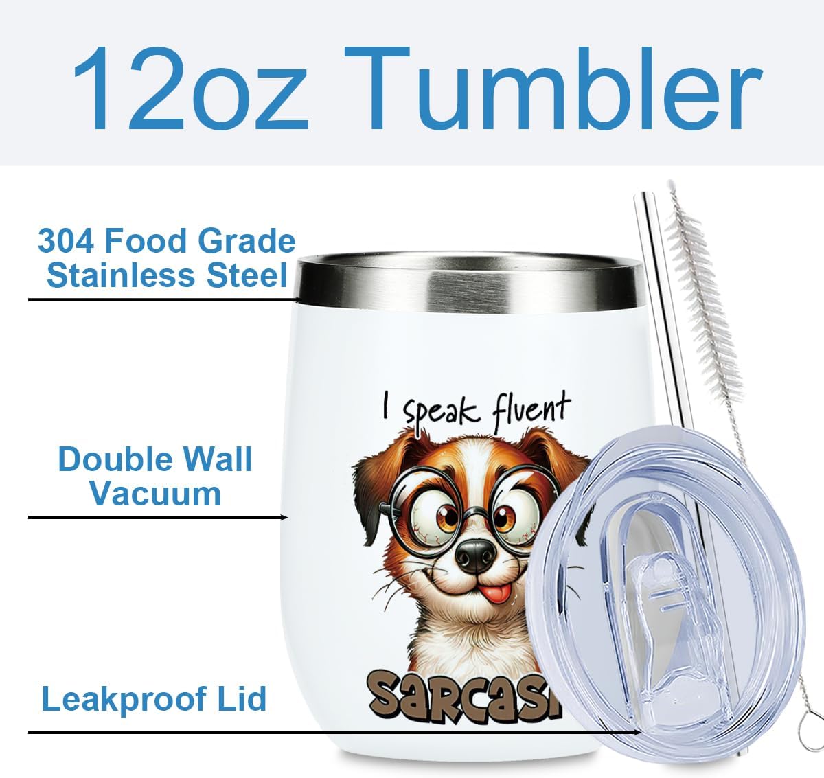 Funny Quotes Wine Tumbler, Sarcastic Cartoon Dog Gifts Dog Decor Stuff Double Wall Vacuum Insulated Coffee Mug Wine Glass 12 oz Tumbler with Lid for Sister Best Friend Brother Birthday Christmas - Image 2
