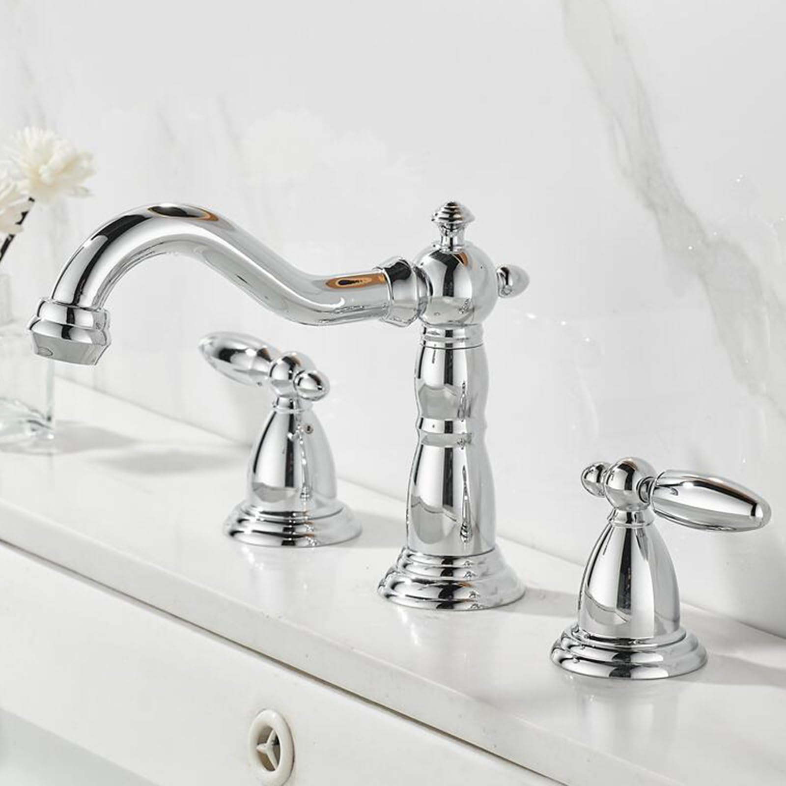 Zqfhsx Chrome 3 Hole Basin Mixer Faucet Brass Bathroom Faucet-Antique