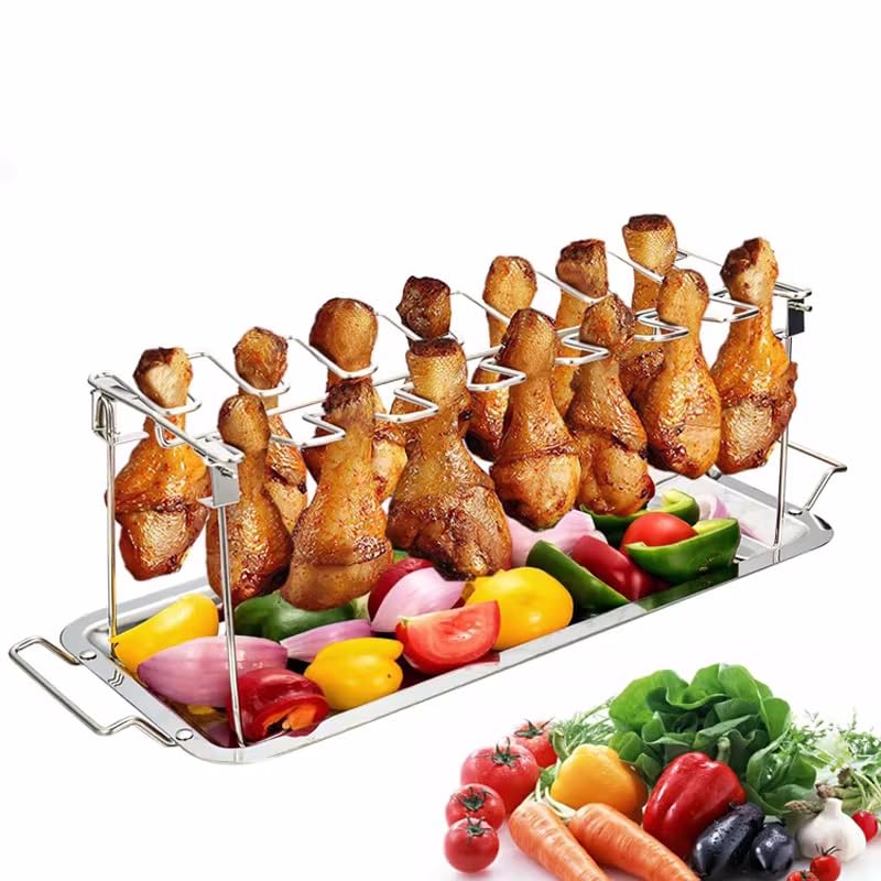 Irishom Stainless Steel Foldable BBQ Chicken Leg Rack Portable Roasting Rack for Large Capacity Oven Camping Party Accessories
