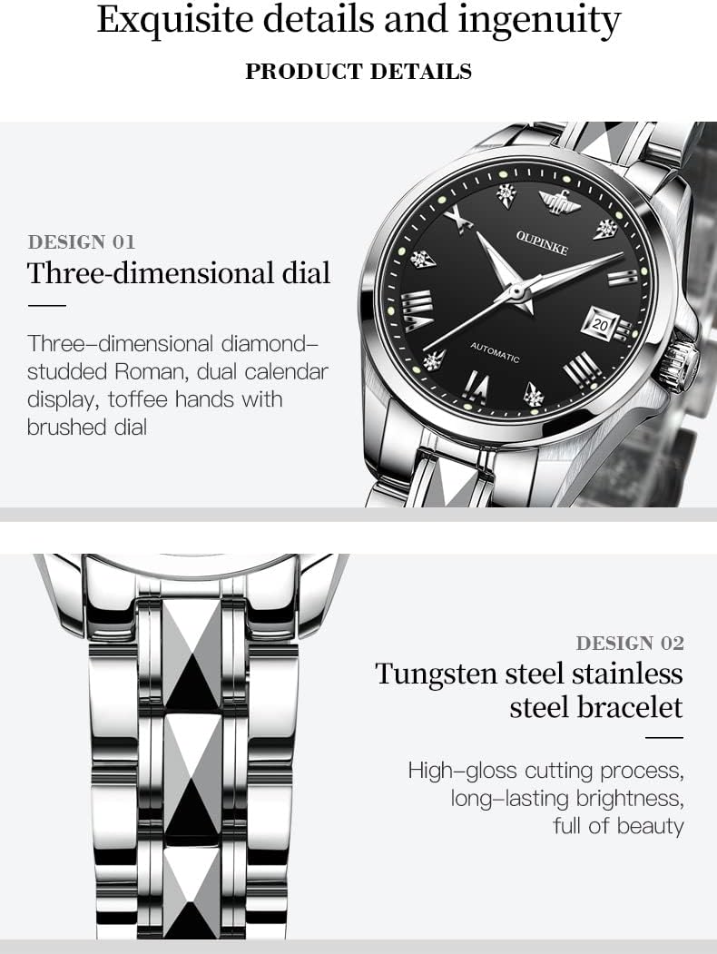 OLEVS Automatic Watches for Women Two Tone Gold and Silver Ladies Small Wrist Watches Luxury Diamond Dress Mechanical Waterproof Stainless Steel Date - Image 6