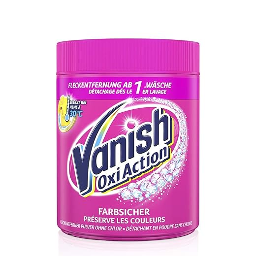 Vanish Oxi Action Pulver Pink – Fleckentferner Pulver ohne Chlor – Entfernt Flecken, pflegt Farben & entfernt Gerüche – Für bunte Wäsche – 1 x 1,1 kg
