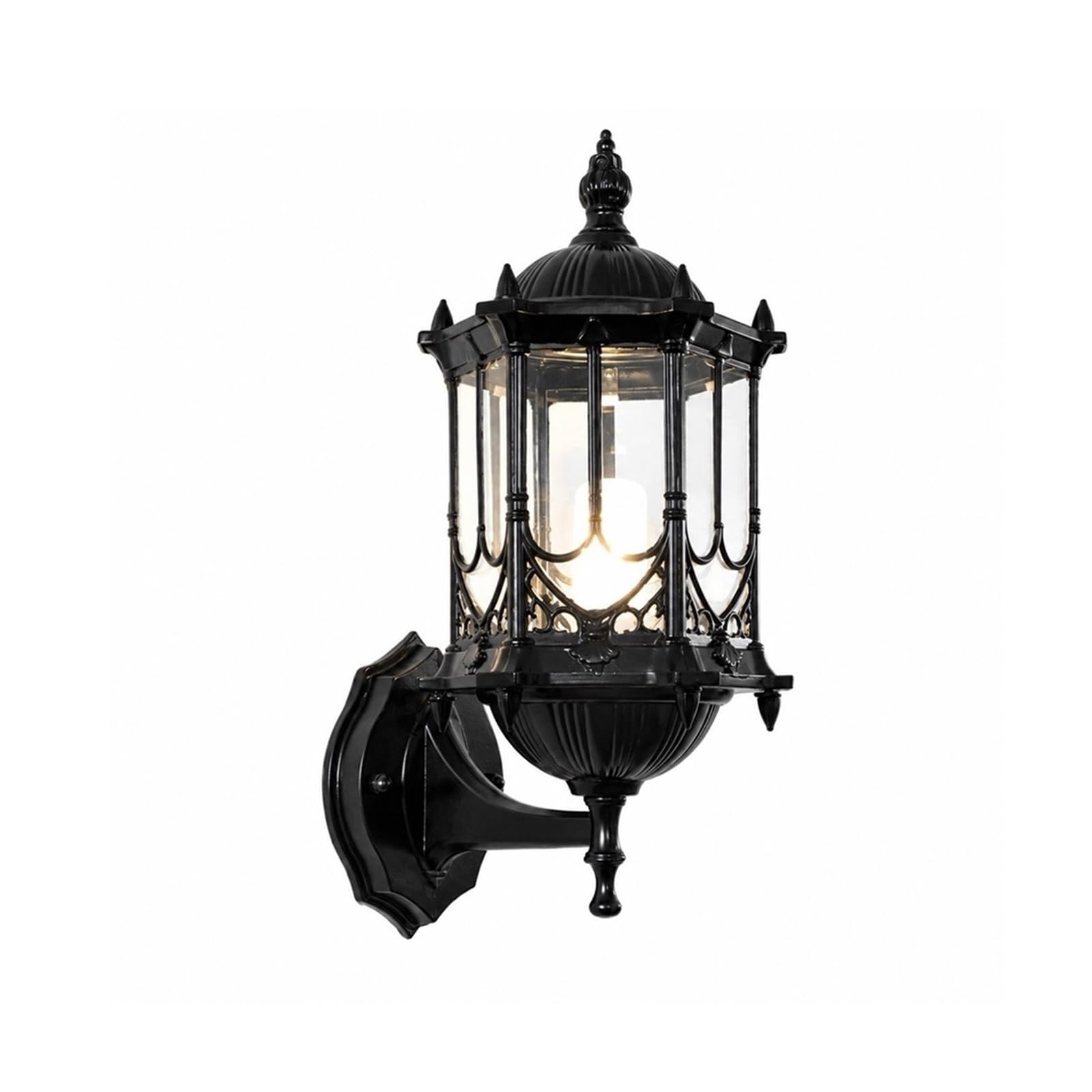 OZBMA Waterproof Aluminum Exterior Sconce with Glass Shade, Retro American Style Outdoor Wall Light, Black LED Lantern, Porch Lighting Fixtures for Patio Garden Yard Staircase Threshold