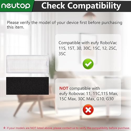 Miniatura 2 de Neutop Filtros de repuesto compatibles con eufy RoboVac 11S, 15T, 30, 30C, 15C, 12, 25C, 35C, accesorios de piezas de aspiradoras, paquete de 9