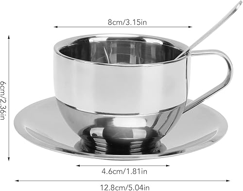 Miniatura 2 de Taza de café aislada, juego de tazas de café de acero inoxidable de 6 onzas, tazas de café de doble pared con platillo y cuchara, tazas de café para