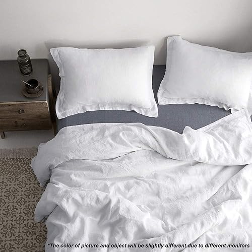 Miniatura 2 de Juego de funda de edredón de 100 % lino lavado natural puro, juego de funda de edredón de 3 piezas (tamaño Queen, blanco)