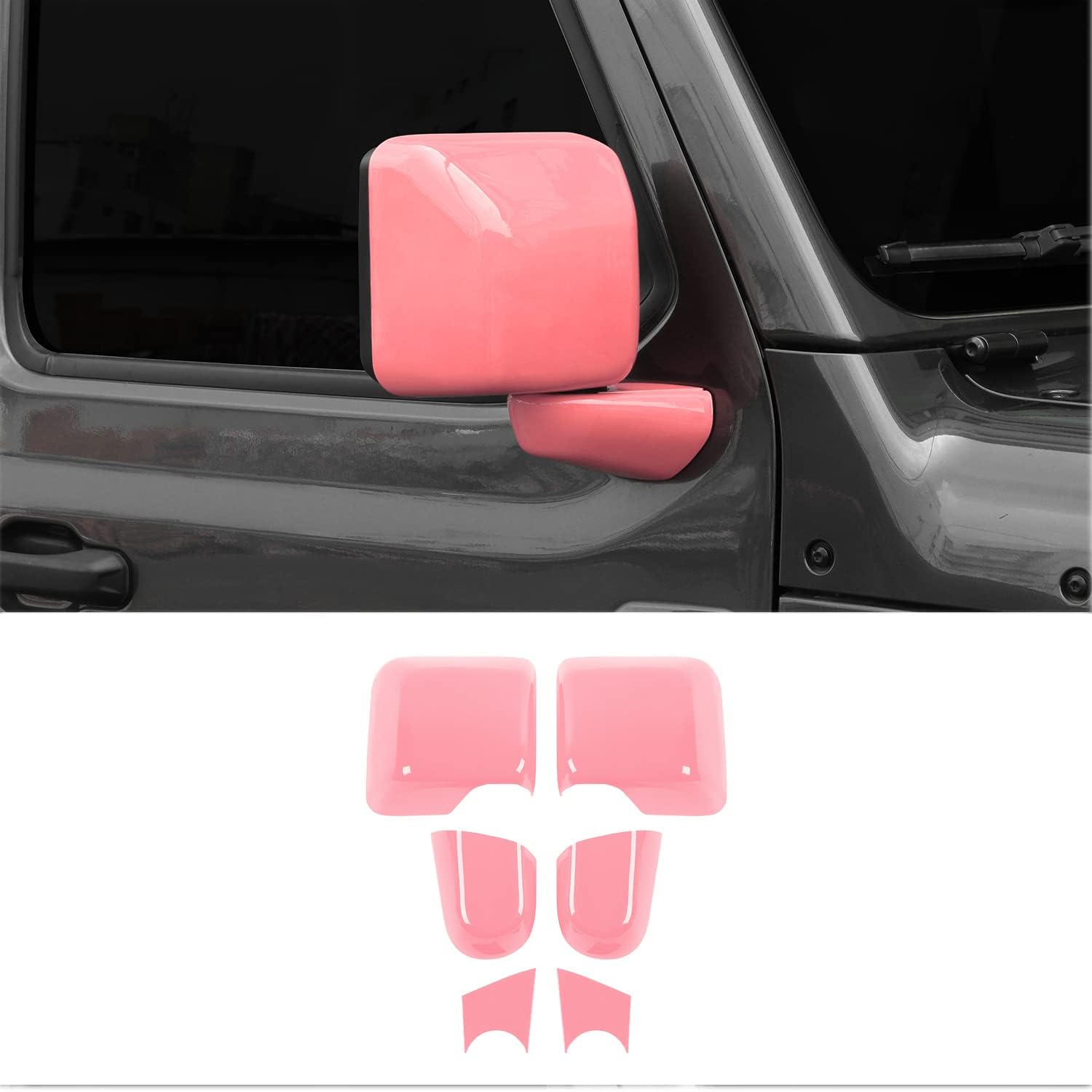 for JL Rearview Mirror Cover, 6PCS Rear View Side Mirror Trim Kit Compatible with 2018-2023 Jeep Wrangler JL & Gladiator JT, Pink
