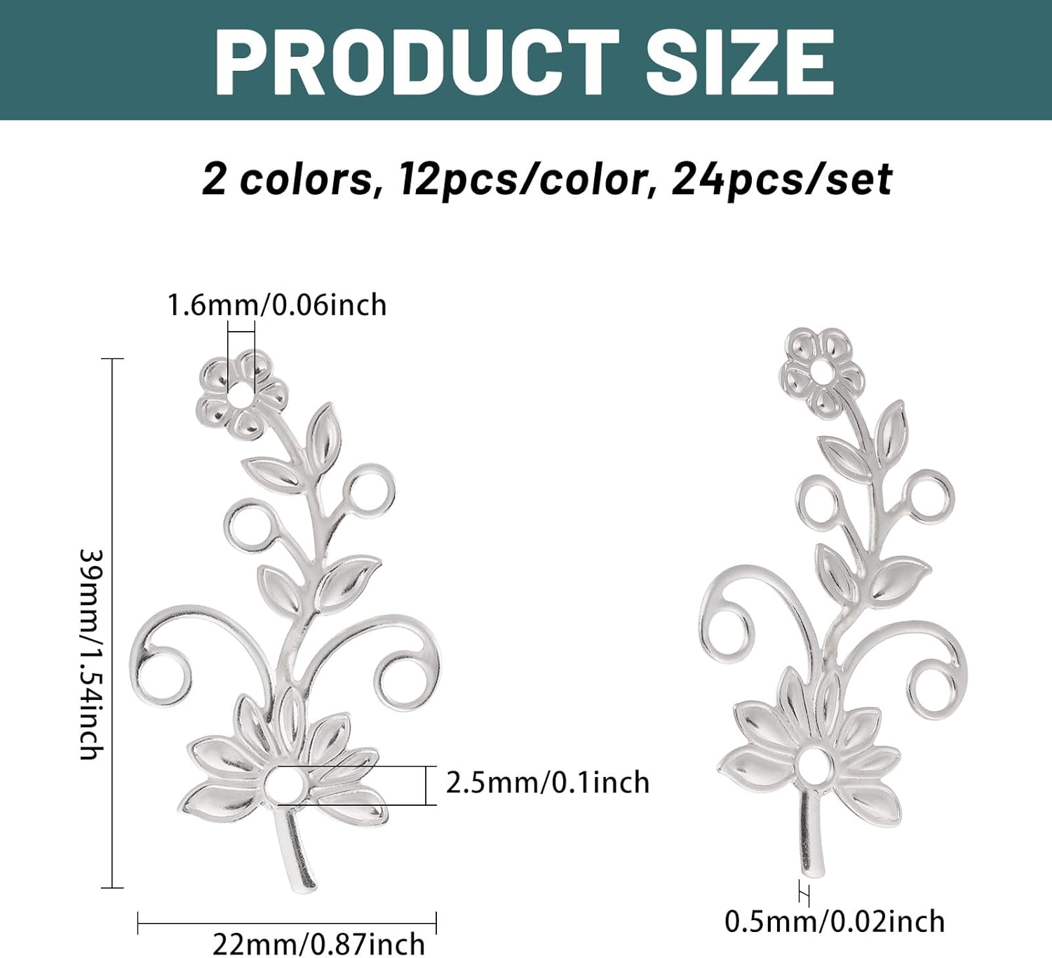 CHGCRAFT 24 pcs 2 Colors Branch Leaf Base Pendant Setting Brass Twig Blank Base Leaves Branch Pendants for DIY Necklace Jewelry Earrings Crafts Supplies, 2 Colors, 1.53x0.87x 0.02inch - Image 2