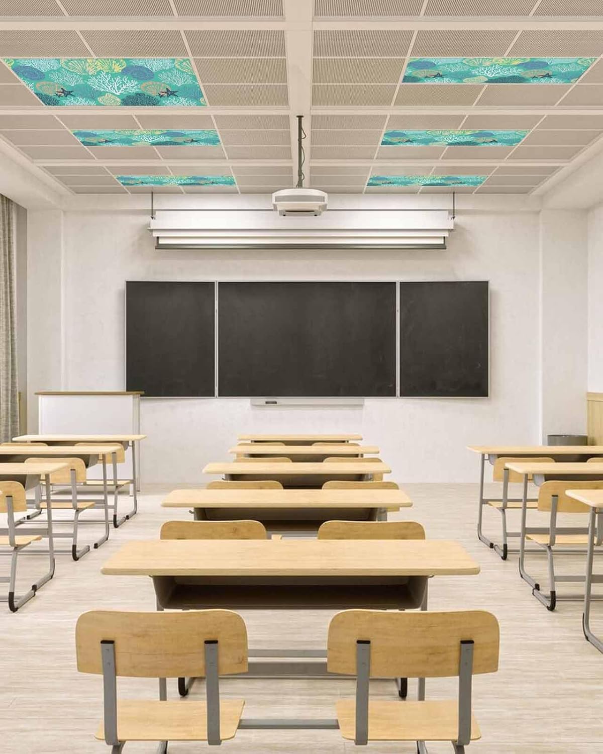 Fluorescent Light Covers for Ceiling Lights Nautical Coastal Ocean Coral Magnetic Light Filters 4 Pack 4x2 ft Aqua Green Beach Ceiling Light Cover for Classroom Office School Home Drop Lamp Decor