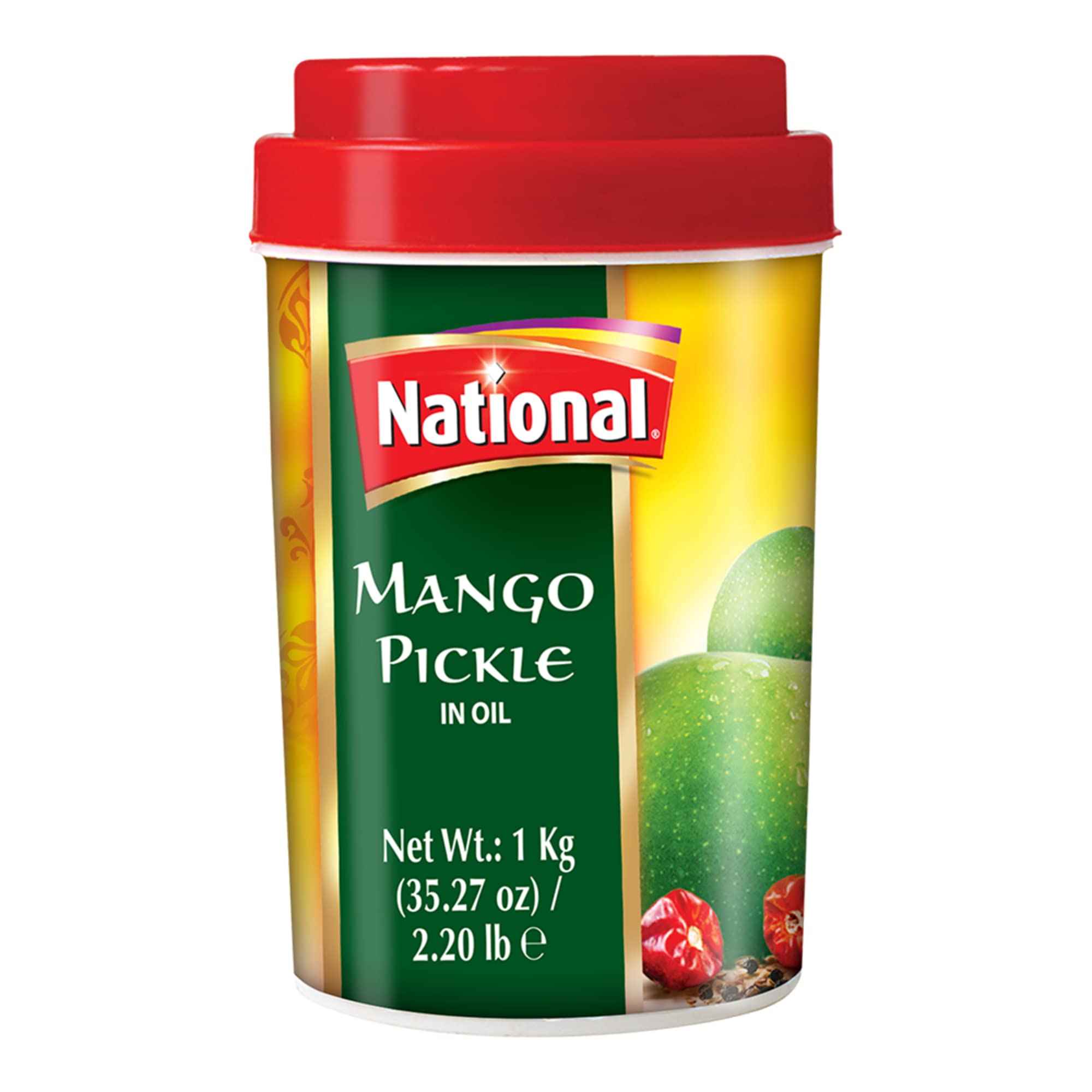 National Foods Mango Pickle 35.27 oz (1000g) Sour & Spicy Traditional South Asian Relish | Zesty & Tangy Aam Ka Achaar | Plastic Jar