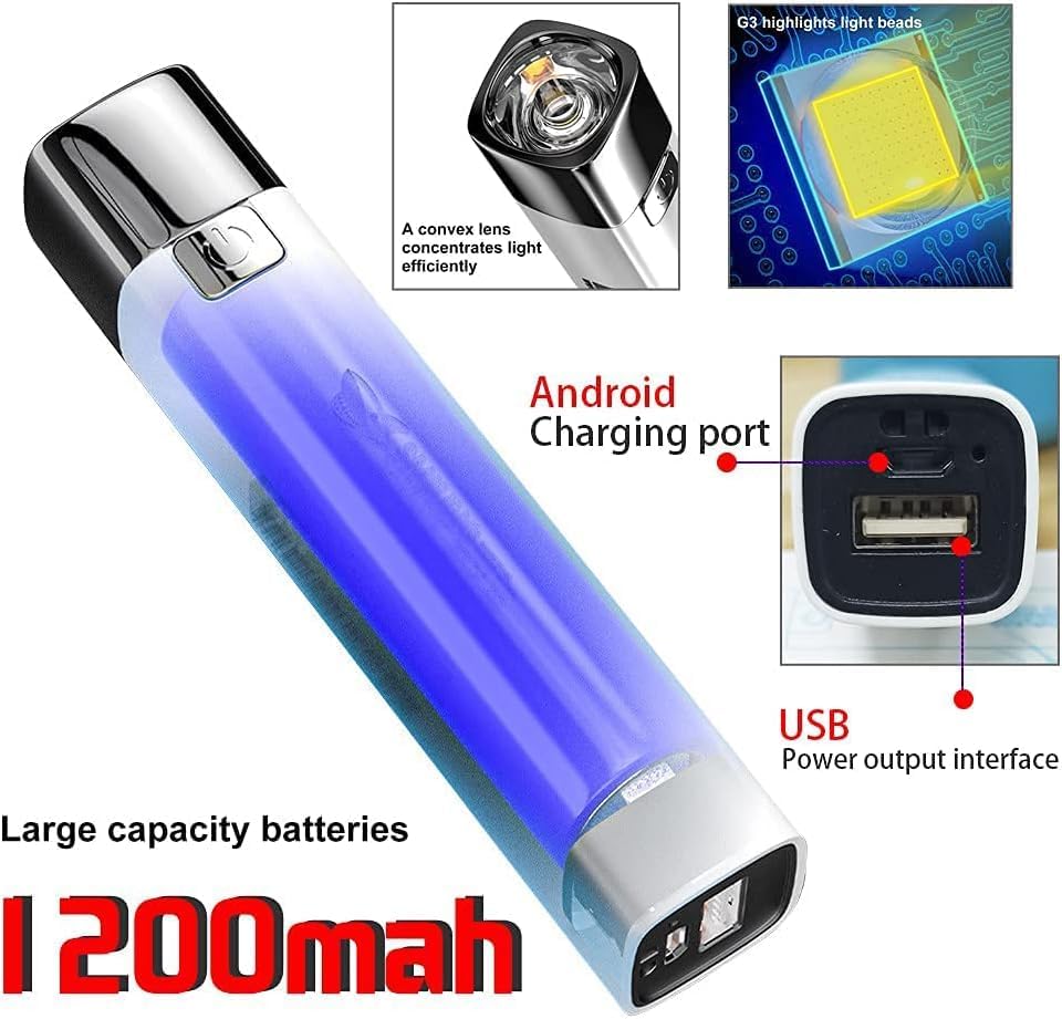 Image of Invite Enterprise Mini Flashlight, USB Rechargeable Flashlights, Mobile Power Flashlight Built-in 1200mAh Battery Applicable to Night Reading Cycling Camping-Multicolor(Mobile Power Flashlight)