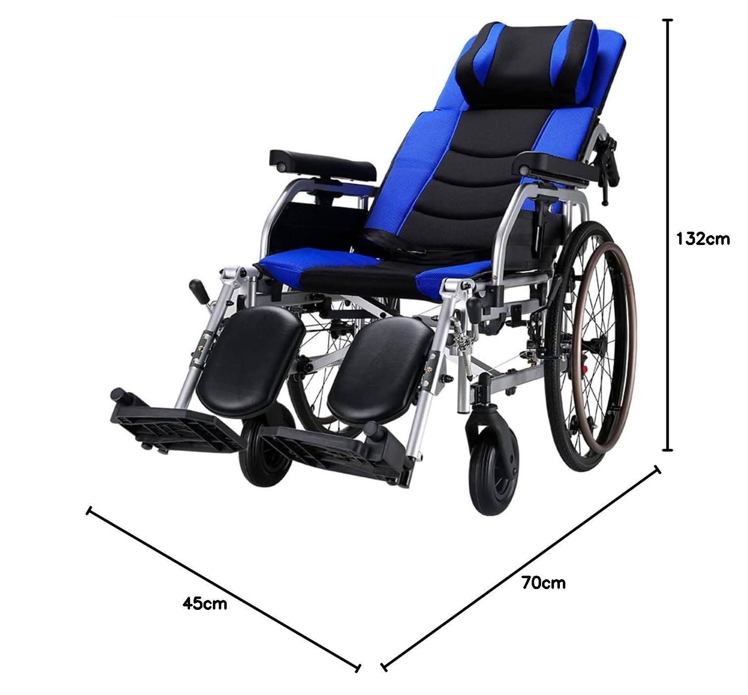 Silla de ruedas reclinable y plegable SYALEO con reposabrazos, elevadores y reposapiernas ajustables, respaldo alto, adecuada para adultos y personas mayores, color Azul