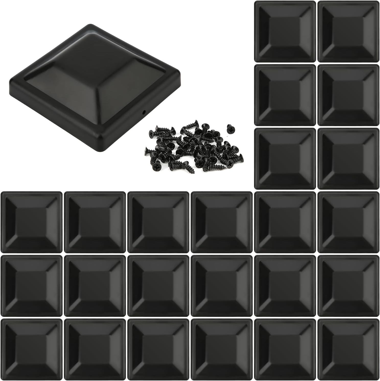 24pcs Fence Post Caps, Black PP Plastic Fence Post Caps 4x4 (3.6x3