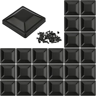 24pcs Fence Post Caps, Black PP Plastic Fence Post Caps 4x4 (3.6x3.6Inch) Waterproof Fence Post Toppers with 48pcs Screws for Fence Post Deck or Porch