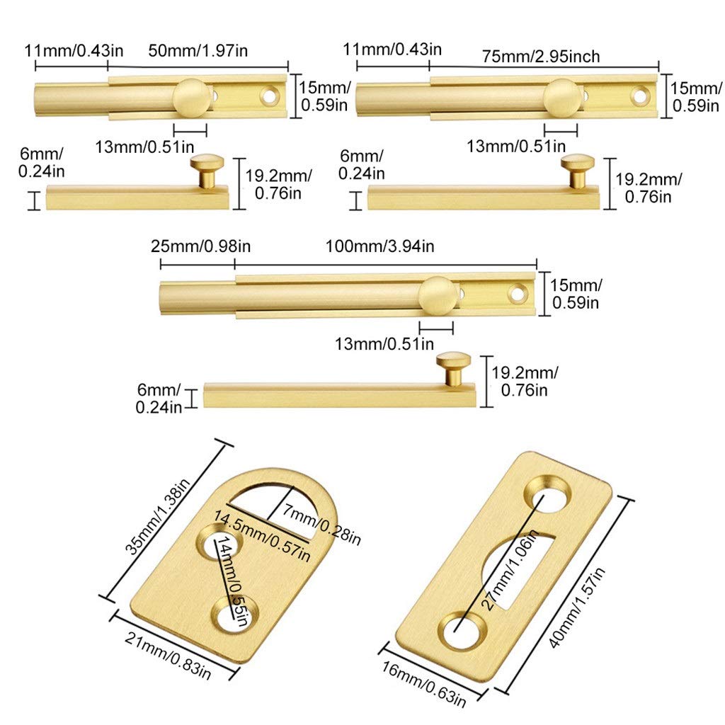 Bullone della serratura della porta, serratura a chiavistello scorrevole, serratura a scrocco, serratura a scrocco in ottone Hardware di facile installazione con viti Windows Antifurto Barn Gate Slide