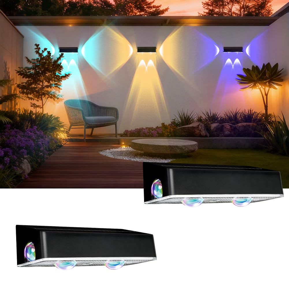 AXFEE 2PC Solar Fence Lights Outdoor Garden,Solar-Powered Garden Wall Light