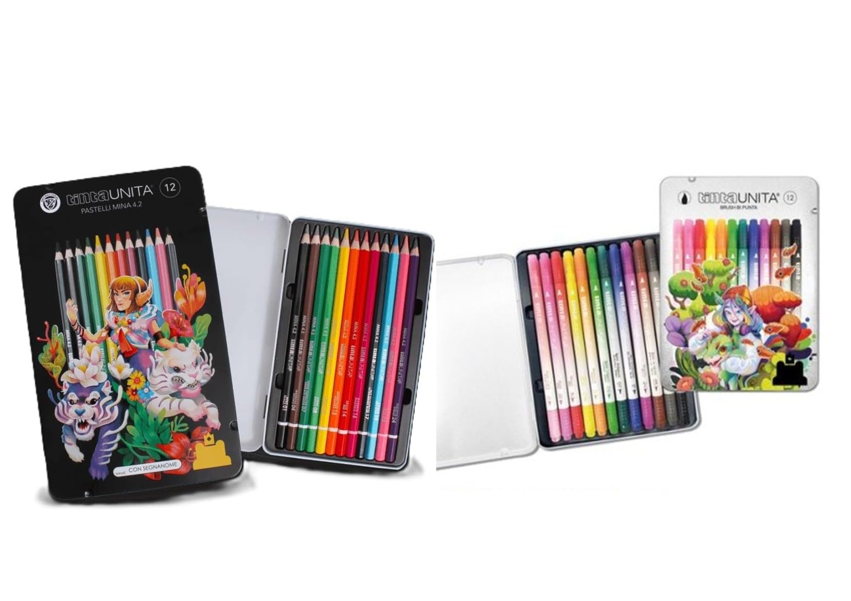 Generico SET CANCELLERIA TINTA UNITA FRAFFROG CONFEZIONE: 1 SCATOLA IN METALLO CON 12 PASTELLI + 1 SCATOLA IN METALLO CON 12 PENNARELLI BRUSH
