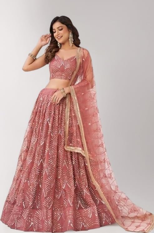 Pink Embroidery Work And Sequins Lehenga Choli For Women