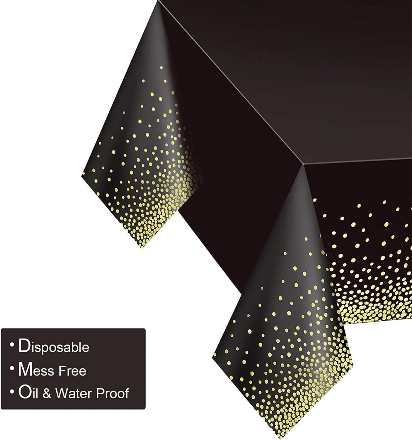 Gexolenu 12 Pack Black and Gold Disposable Plastic Tablecloth for Rectangle Tables(54" x 108"), Disposable Waterproof Party Table Cover for Birthday, Graduation, Gold Table Cloths Party Supplies