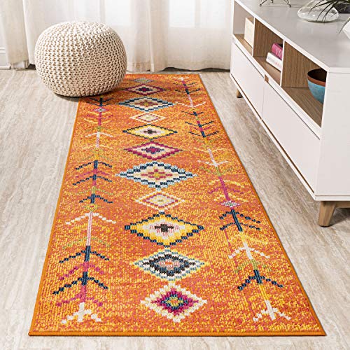 JONATHAN Y Tribal Love Geometric Orange/Multi Runner Rug, 2x8, Bohemian, Casual, Easy-Cleaning for Living Room, Bedroom, Kitchen, Pet Friendly, Non-Shedding (MOH105C-28)