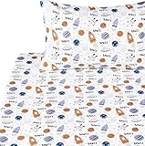 J-pinno Gray Space Night Sky Rocket Planet Cute Adorable Cartoon 100% Cotton 3 Pieces Twin Sheet Set for Kids Girls Boys Children Flat Sheet + Fitted Sheet + Pillowcase Bedding Decoration Gift Set