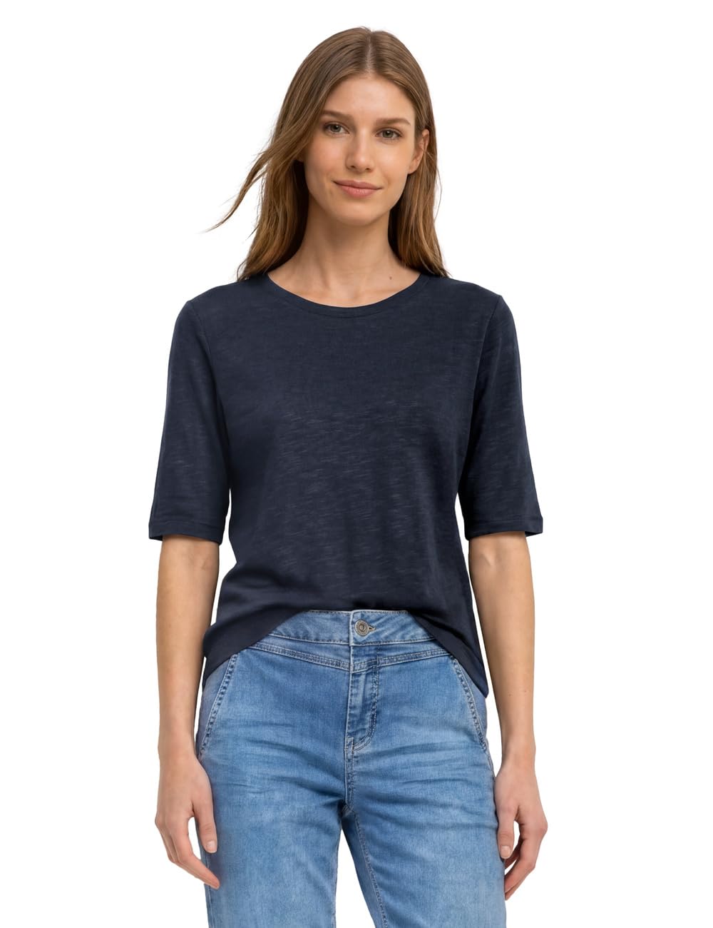 Street One Basic T-Shirt with Crew Neck in Plain Colour Darkest Blue 42