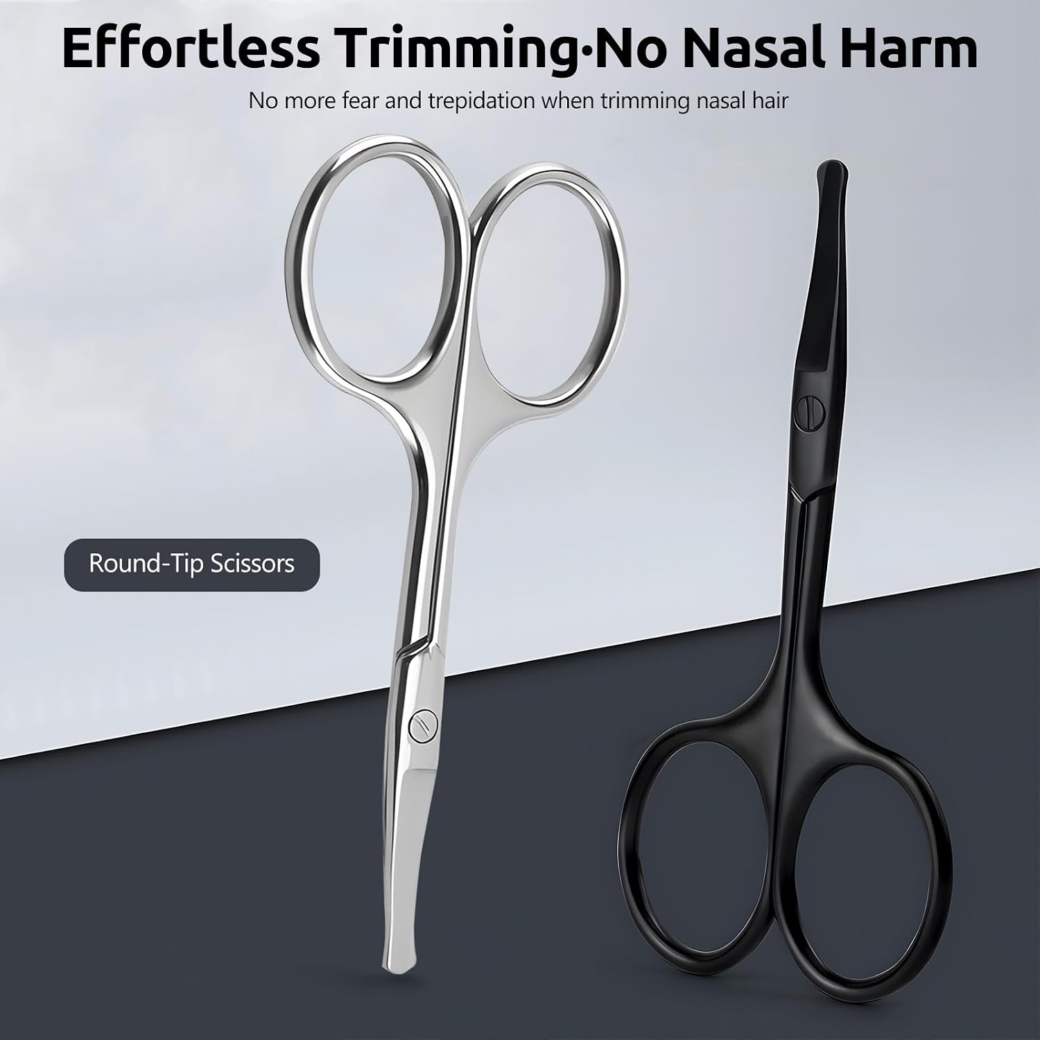 2 Pack 3.75" Premium Nose Hair Scissors, Curved Safety Blades with Rounded Tip for Trimming Small Details Facial Hair, Ear Hair, Eyebrow (Black and Silver)