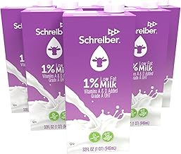 Schreiber Milk 1%, Shelf Stable Milk, Low Fat with Vitamin A & D, 32 oz (6 Pack)