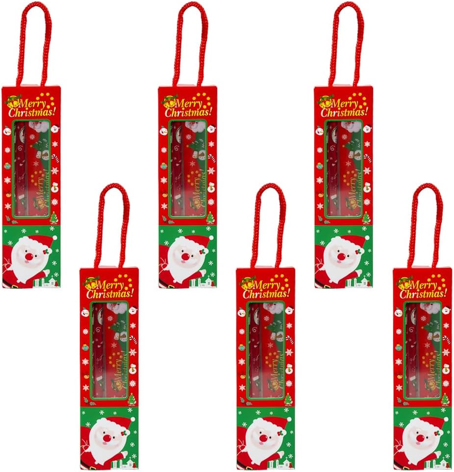 PARTEET Merry Christmas Stationery Giftset for Kids - 2 Pencils, 1 Eraser, 1 Sharpener, 1 Scale - Return Gifts and Christmas Presents (Pack of 6)