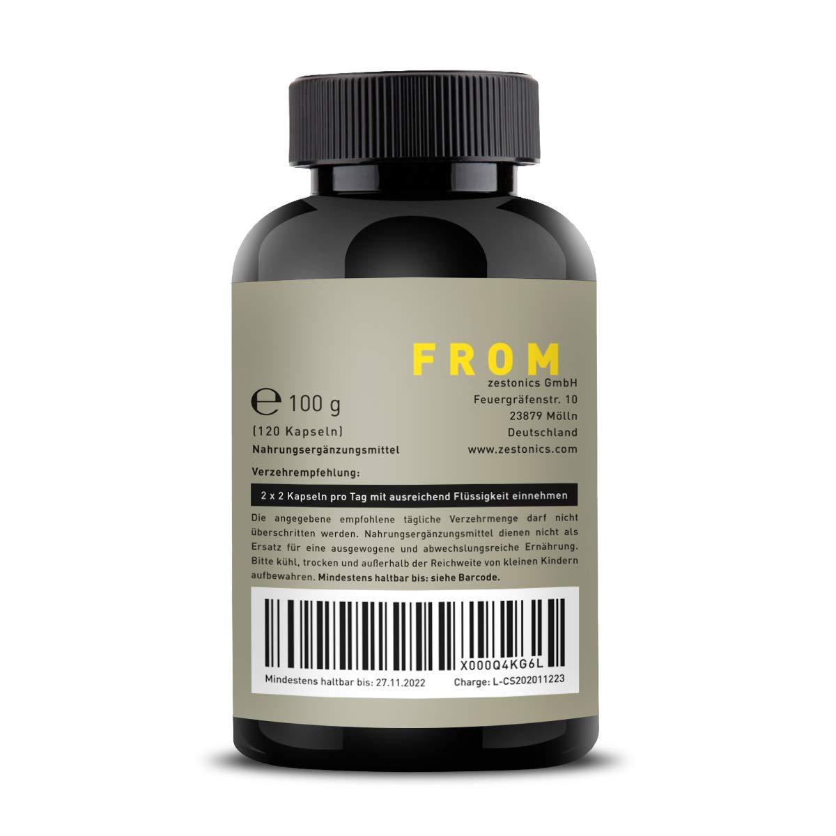 ZEST'ACTIVE L-Arginin Base, L-Citrullin, Maca, Cordyceps - 120 Kapseln