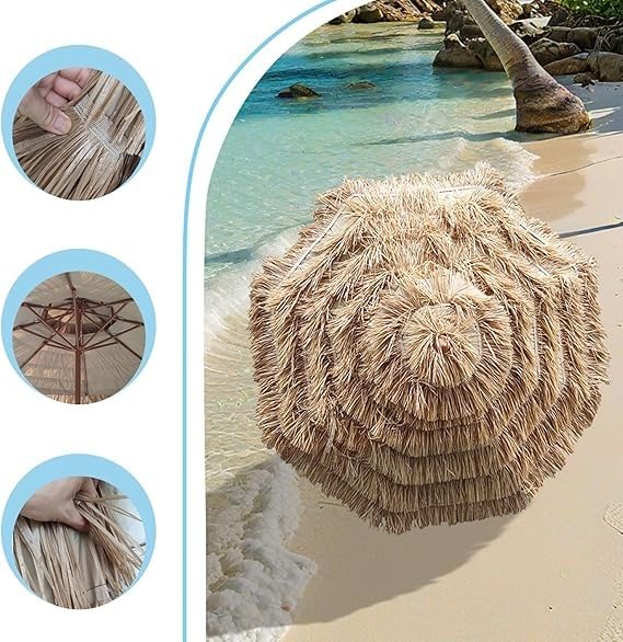 Chaume/Paille Toile de Rechange pour Parasol，Style Hawaïen Auvent de Remplacement 8 Baleines, Toile de Parasols de Plage, Φ270cm / Φ300cm