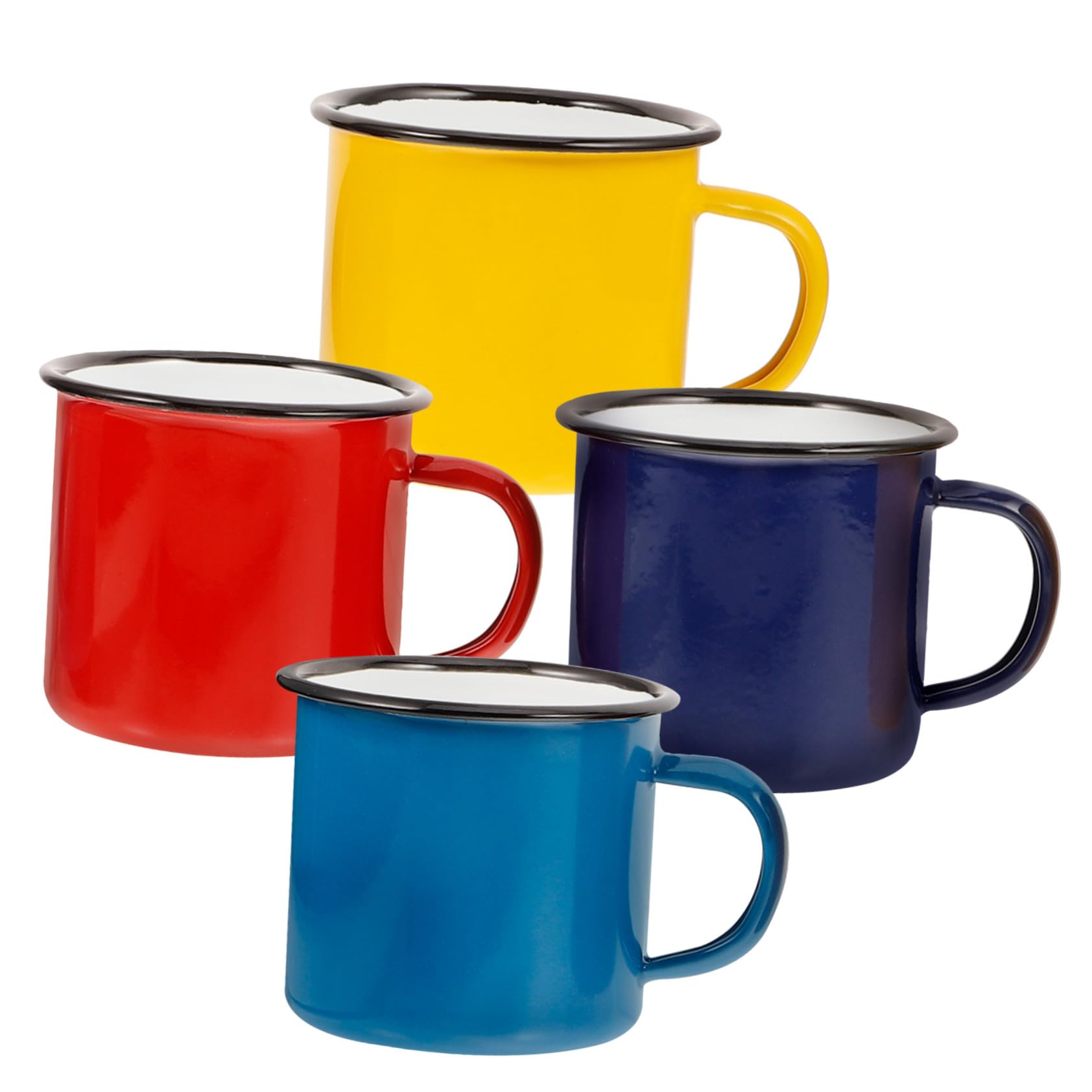 Cabilock 4 Stück Teiliges Emaille Campingbecher Vintage Wasser Kaffeetassen Langlebige Trinkbecher in Rot Gelb Pfauengrün Dunkelblau Vielseitig für Outdoor Picknick Büro und Zuhause