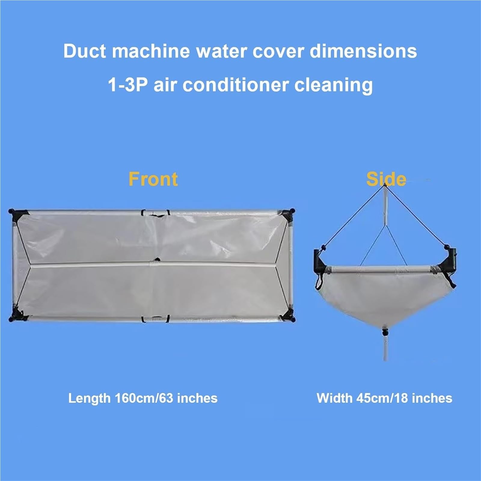 Limpiador de aire acondicionado de pared, cubierta de limpieza, impermeable, kit de bolsa de limpieza for minisplit, conducto(Clear,160cm x 45cm/63" x 18")