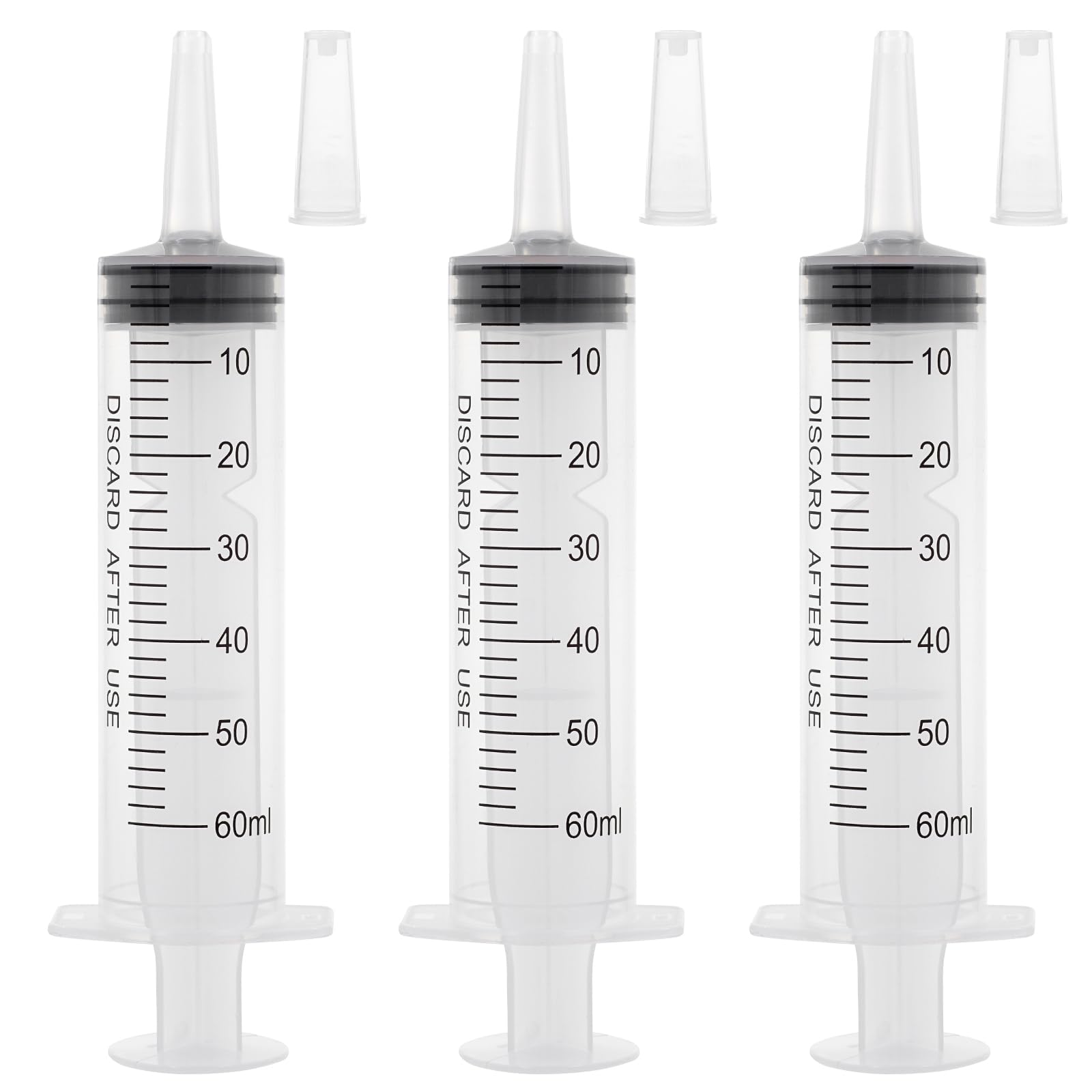 60ml syringe with cap syringes without needle for liquid scientific labs measurement pet feeding ink refilling oil or glue applicator 3 pack