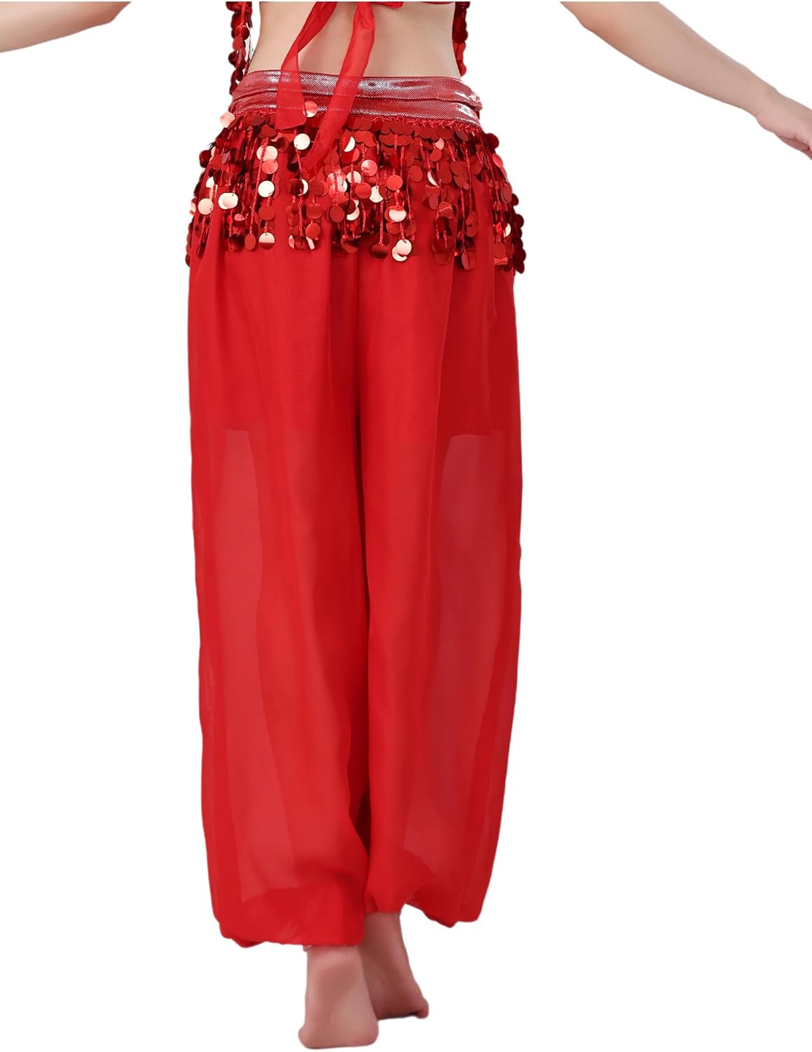 Linjinx Womens Belly Dance Harem Pants Halloween Carnival Shiny Sequin Tassel Arabic Costume