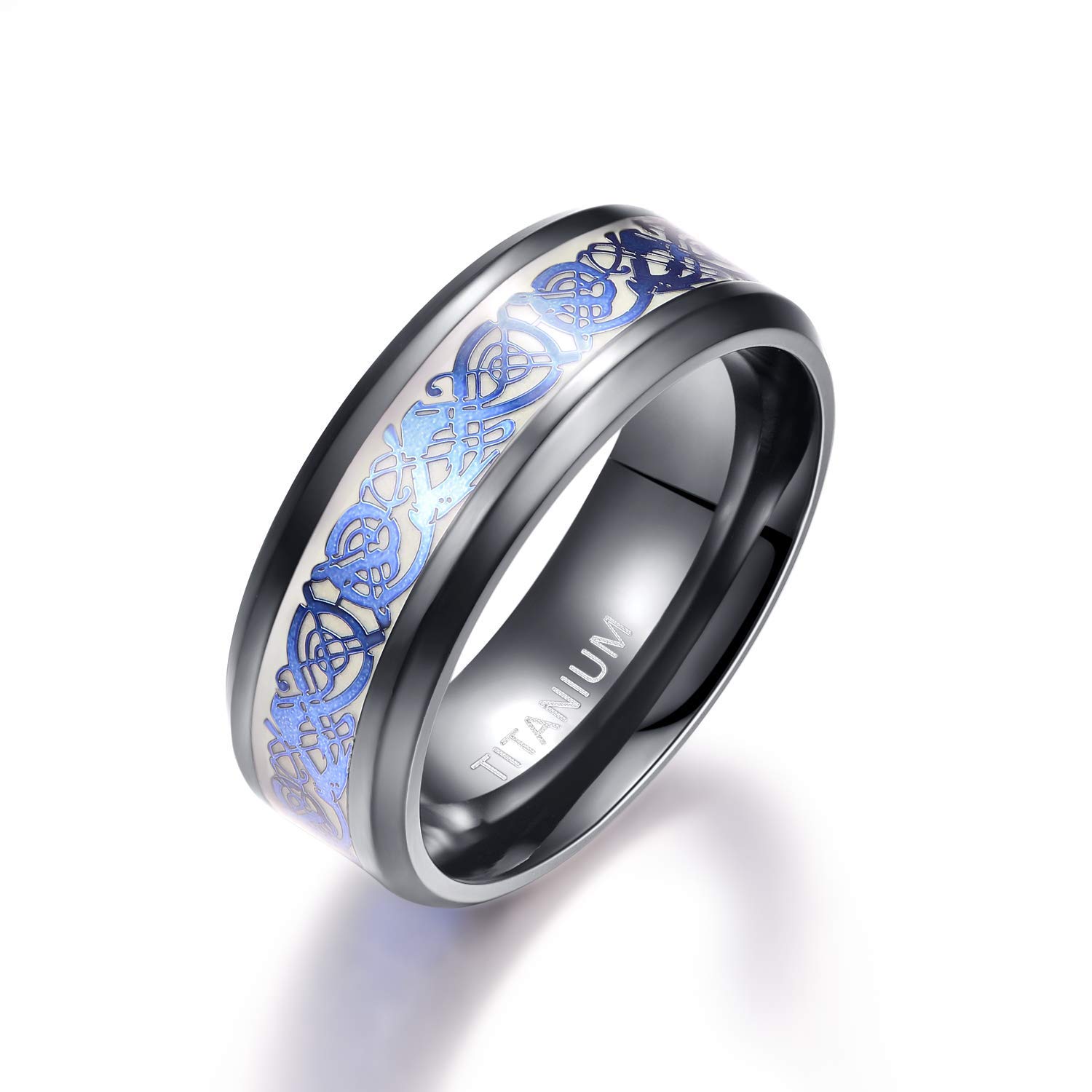 Empsoul Men's Tianium Black Ring 8mm Celtic Dargon Ring Wedding Engagement Ring