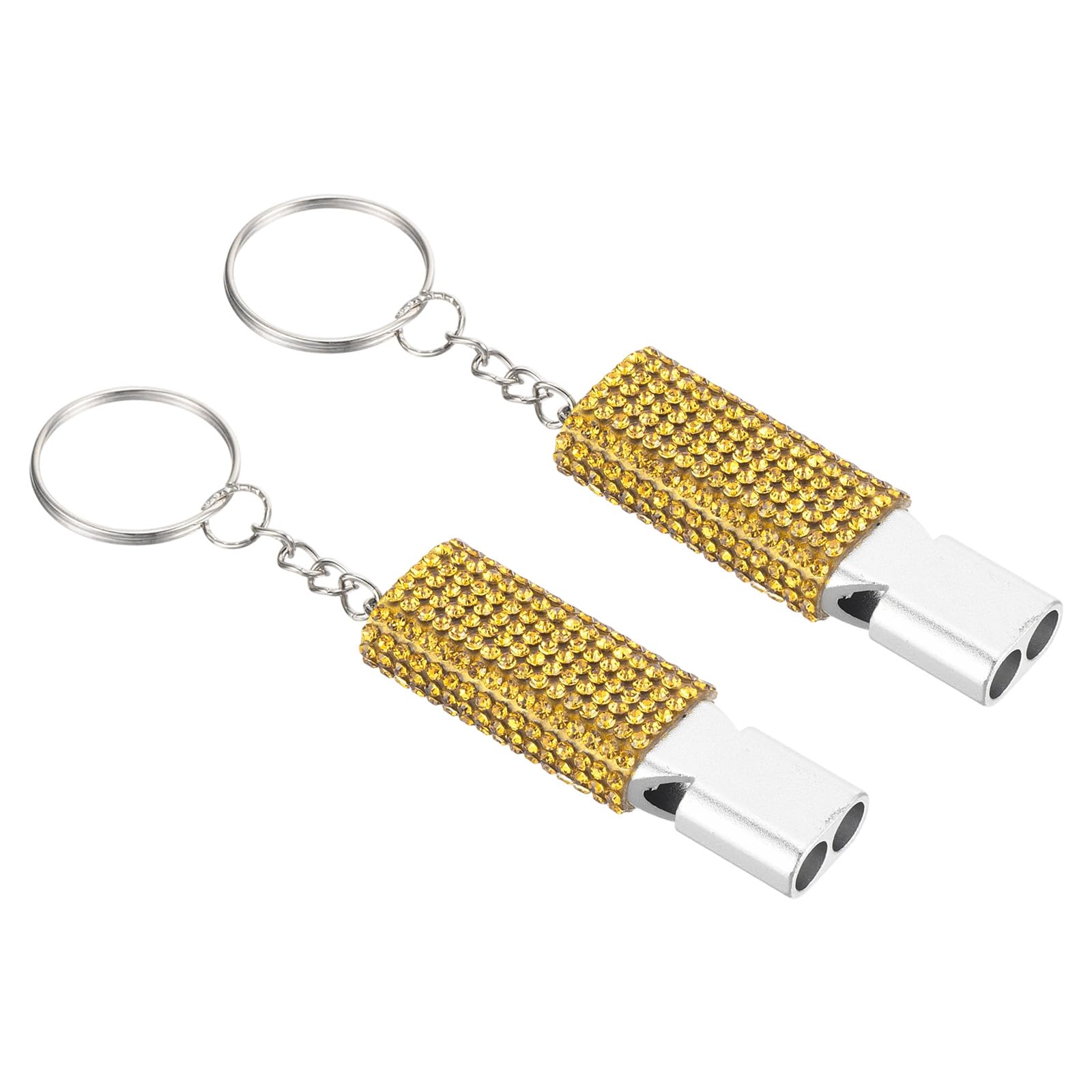 PATIKIL Emergency Whistle with Keychain, 2Pcs Bling Safety Survival Whistles Rescue Signaling Loud for Outdoor Camping Hiking Boating Hunting Fishing, Yellow