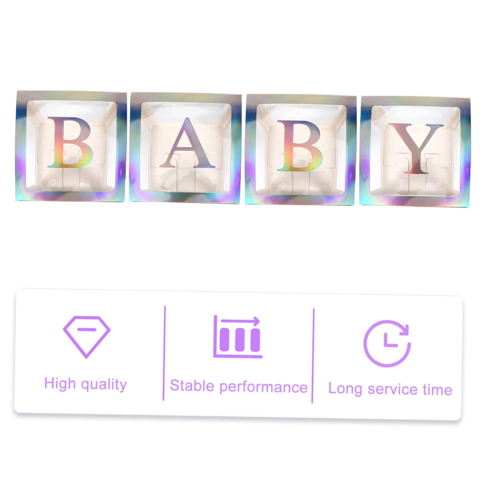 Babyparty Kasten Satz mit 4 Teilen aus Papier in Silber | Transparente Ballonbox, Buchstaben B A B Y Enthalten, für Babyparty und Home Decor