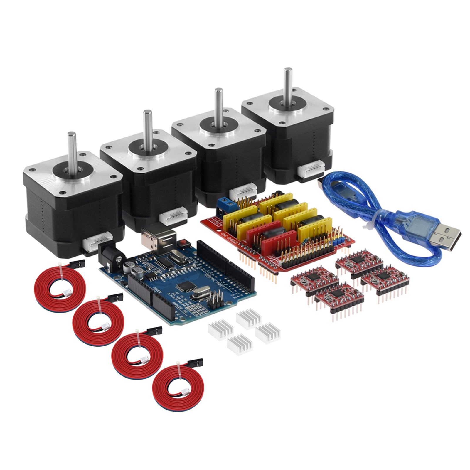 Domary CNC Shield V3.0 Erweiterungsplatine R3 4*A4988 Treiberkit mit Kühlkörper-USB-Kabel für 3D-Drucker