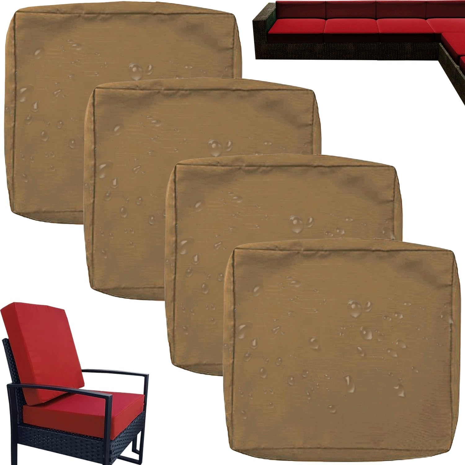 HKJGNH Outdoor Patio Cushion Covers 50x50 60x60cm Waterproof Garden Sofa Seat Cushion Slipcovers with Zipper Furniture Protectors Covers for Indoor Outdoor Couch Rattan Furnitur(J12,4PCS_33X65X10CM)