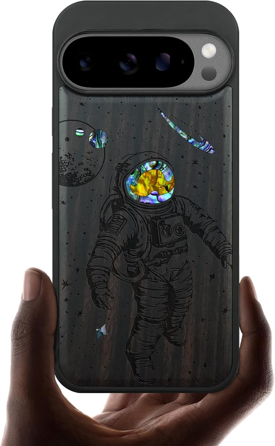 Carveit Magnetic Wooden Case for Pixel 10 / Pixel 10 Pro Case, Wood Artisan Engraved & Handmade Shell Inlaid, Compatible with MagSafe Wireless Chargers, Cosmic Wanderer - Rosy