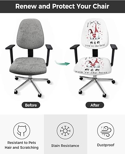 Miniatura 3 de Office Chair Cover I Love You Mom Protective Stretchable Universal Computer Chair Covers Gnome White Backdrop Stretch Rotating Chair Slipcover