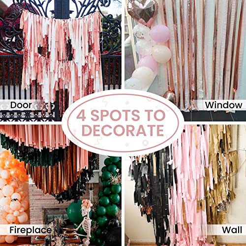Image of PartyWoo Rose Gold Crepe Paper Streamers 6pcs 492ft Pack of Metallic Rose Gold Baby Pink Crepe Paper Streamers for Birthday Bridal Shower Engagement New Year Eve Graduation Party Decorations
