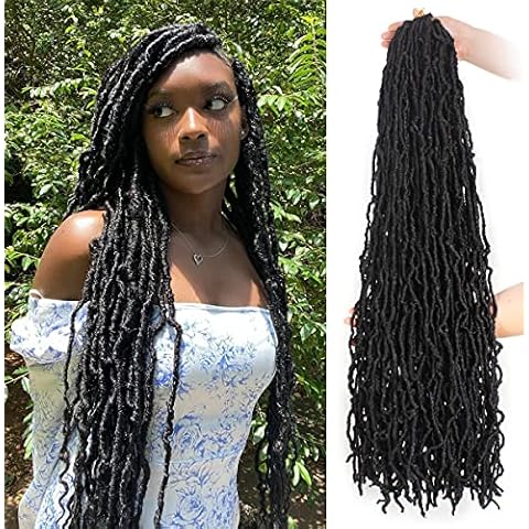 ZRQ 30 Inch New Faux Locs Crochet Hair,6 Packs Pre-looped Extended Distressed Soft Locs For Black Women, Synthetic Goddess Locs Hair Afro Roots Crochet Locs 1B# Cover