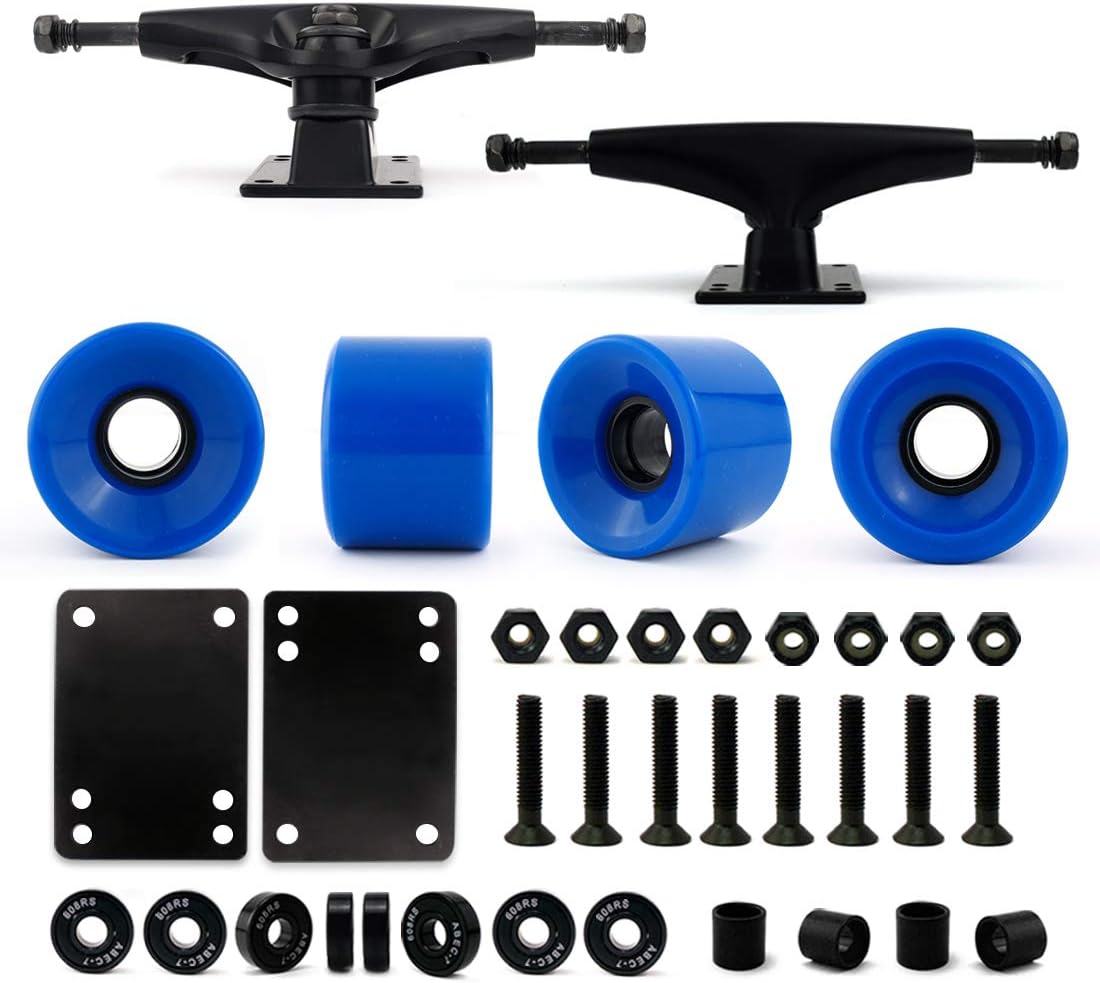 VJ Skateboard Truck and Wheel, 5.0 Skateboard Trucks 127mm Trucks w/Skateboard Cruiser Wheel 60mm, Skateboard Bearings, Skateboard Screws, Skateboard Riser Pads