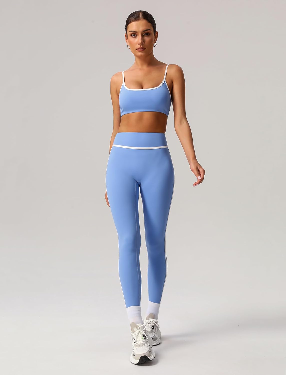 2 Piece Workout Sets for Women Contrast Panel Sports Bra Cami Top and Butt-lifting Pants Active Jogger Outfits